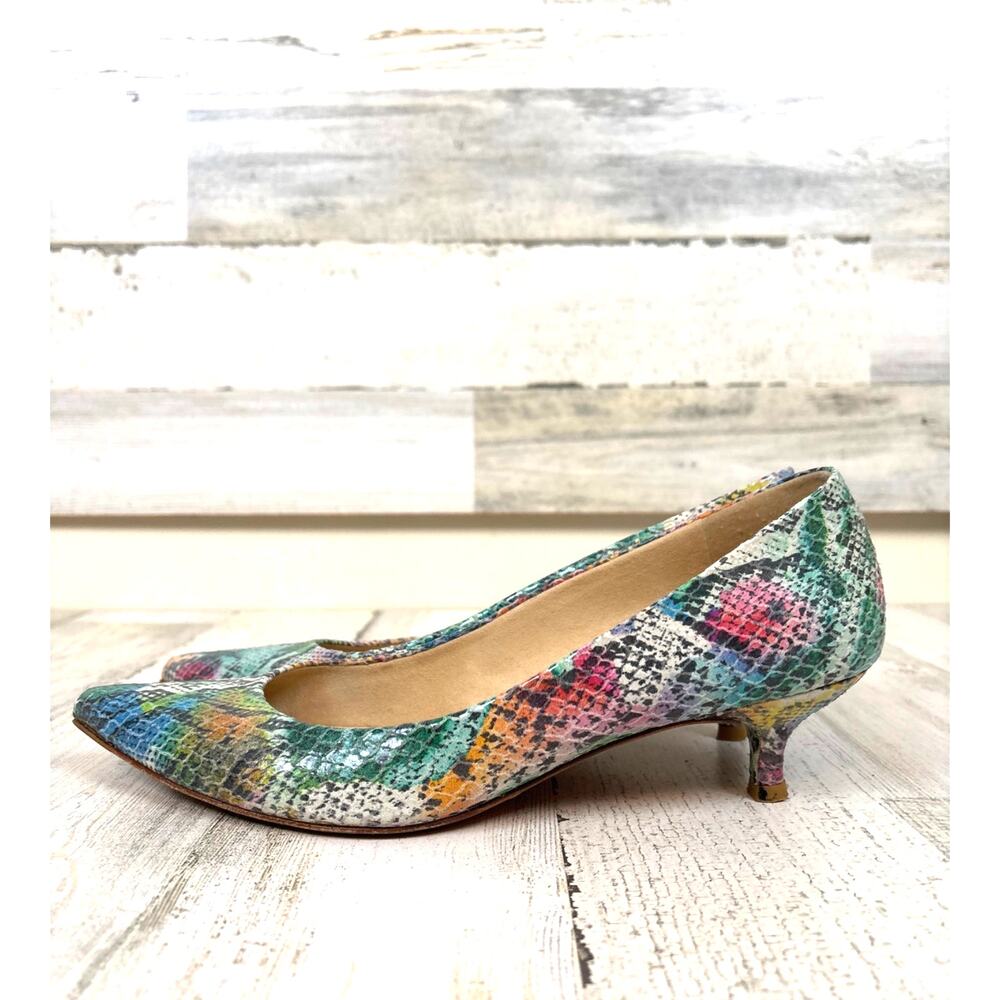 Stuart Weitzman Womens 8 Multicolor Python Embossed Leather Kitten Heels Luxe
